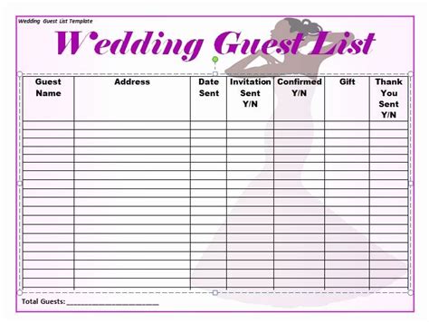 wedding invitations list template    beautiful wedding guest
