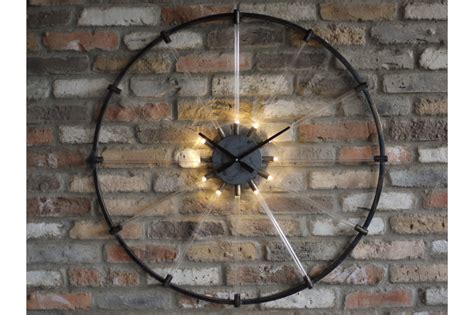 large circular industrial rustic light  illuminated clock wall