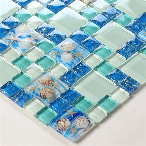 Tst Glass Conch Tiles Beach Style Sea Blue Glass Tile