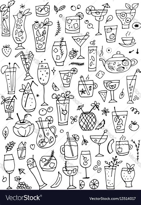 drinks collection design  coloring book page vector image