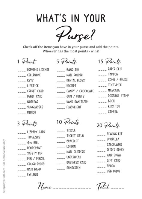 whats   purse bridal shower game