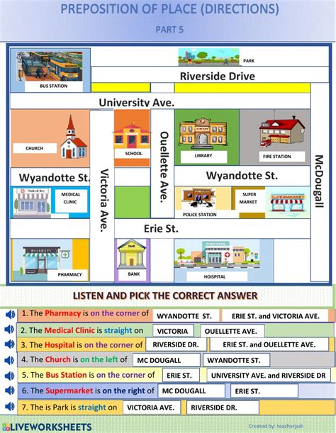 prepositions  place part  directions interactive worksheet