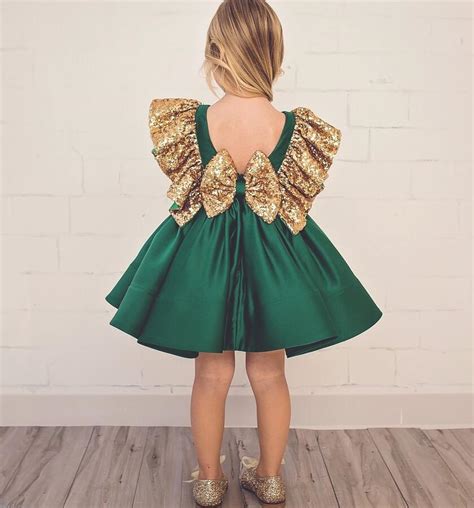 Vintage Emerald Green Backless Flower Girl Dress With