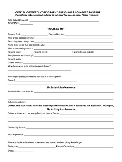 beauty pageant application form  fill  printable fillable