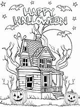 Haunted Coloring Halloween House Pages Color Print Pumpkins Lantern Jack Bats Printable Sheets Drawing Justcolor Moon sketch template