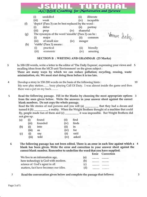 Class 10 English Home Based Question Paper March 2016 Jsunil Tutorial