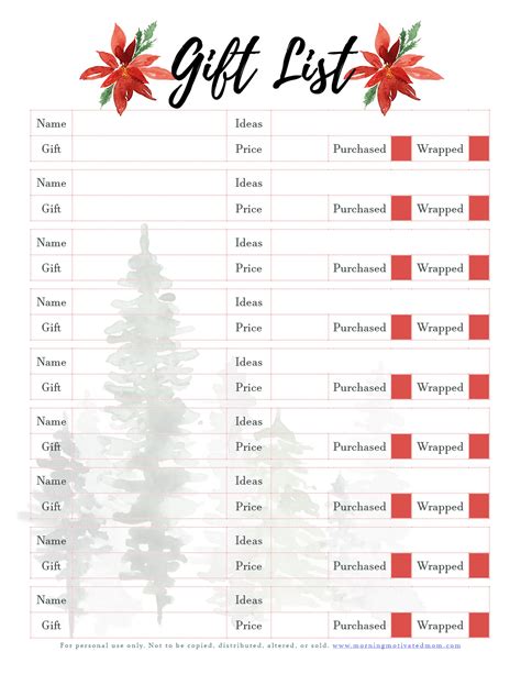 christmas gift list printable morning motivated mom