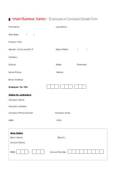 employee contact forms   ms word