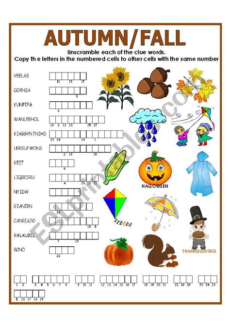 double puzzle autumnfall key esl worksheet  lupiscasu