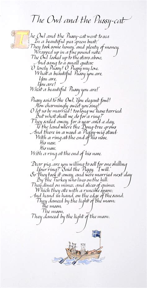 the owl and the pussycat poem in handwritten calligraphy