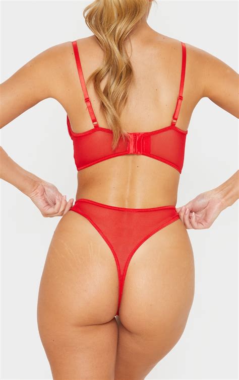 red lace and mesh thong lingerie prettylittlething