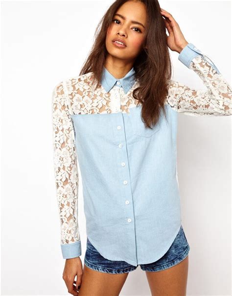 women lace jean blouses summer autumn perspective shirts woman casual clothing drop