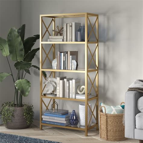 modern  tier metal bookcase metal open shelf storage etagere tall bookshelves  brass