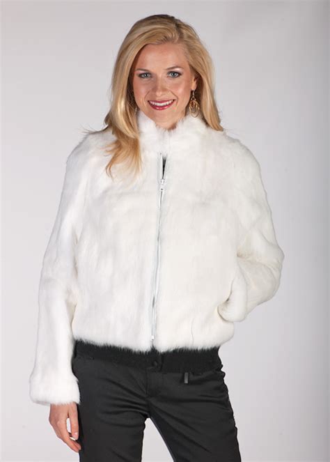 White Fur Zippered Short Jacket Rabbit Fur Madison Avenue Mall Furs