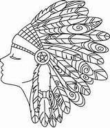 Coloring Indian Headdress American Feather Pages Native Drawing Embroidery Simple Designs Adults Mandala Head Patterns Sheets Urbanthreads Printable Outline Indianer sketch template