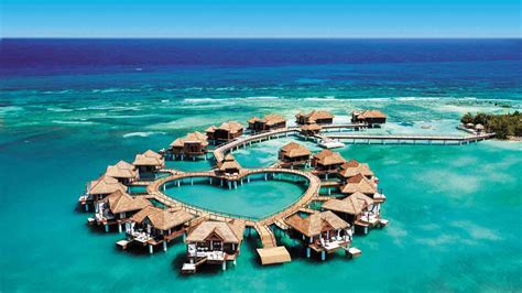 heart shaped overwater bungalows in jamaica montego bay sandals