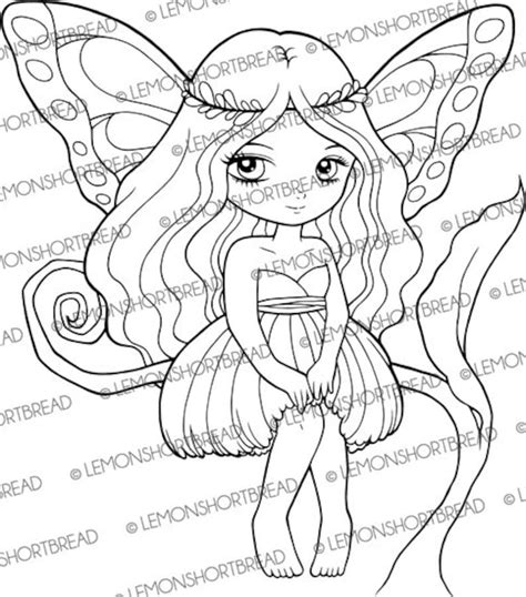 digital stamp fairy sitting on flower digi coloring page etsy