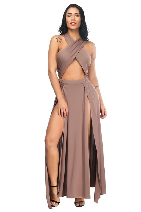 Sexy Open Front High Slit Black Stretch Silk Evening Prom Dress