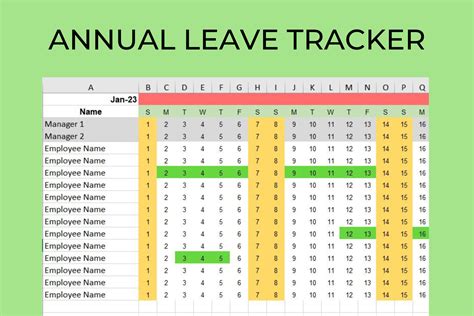 staff annual leave tracker holiday calendar  work excel