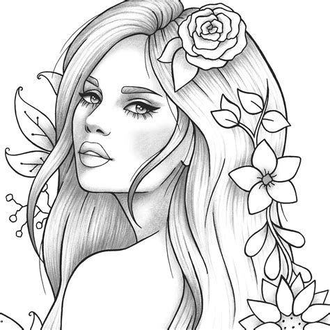 printable coloring page girl portrait  clothes colouring etsy canada