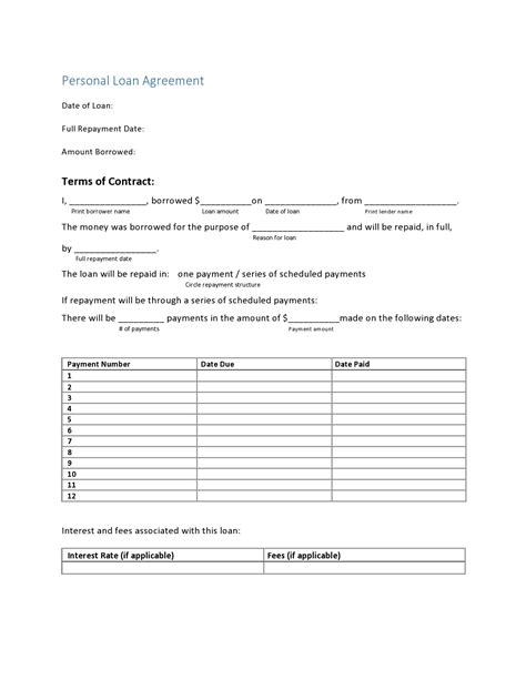 family member printable family loan agreement template printable