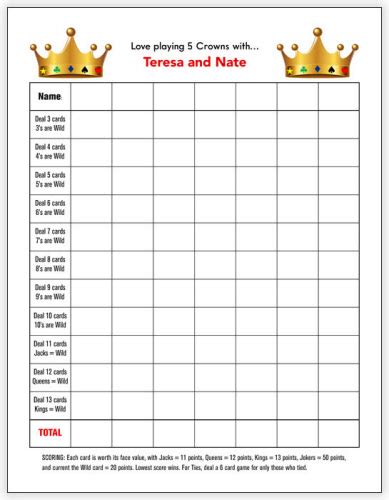 printable  crowns score sheet printable templates