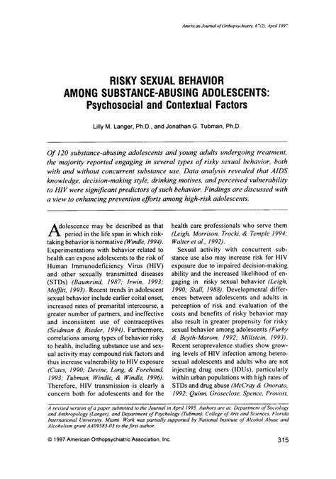 pdf risky sexual behavior among substance abusing adolescents