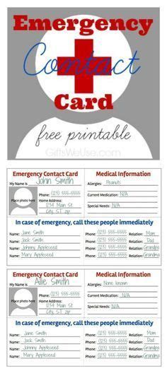 emergency contact card  printable gifts   emergency