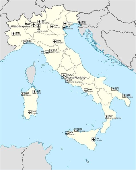 italy airport map international airports  italy map southern
