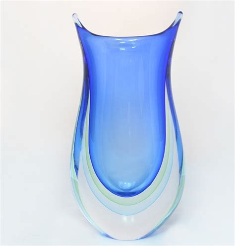 Blue Green And Cyan Murano Glass Sommerso Vase Murano