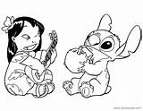 Stitch Lilo Coloring Pages Drinking Coconut Disneyclips Funstuff sketch template