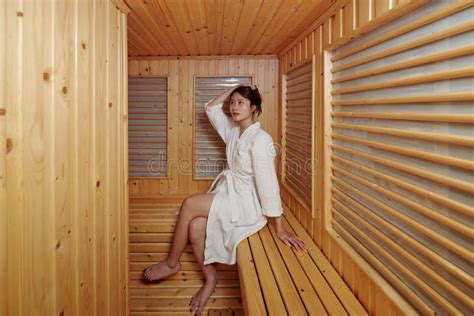 Woman Relaxing In Sauna Stock Image Image Of Smiling 217547437