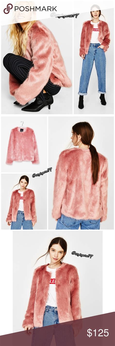 nwt bershka pink faux fur jacket pink faux fur jacket faux fur jacket fur jacket