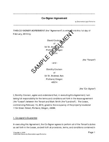 cosigner loan agreement template