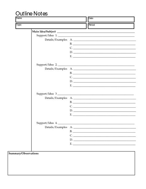 note  outline template outline notes writing worksheets note