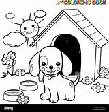 Dog Doghouse Outline His Standing Alamy Outside Illustration sketch template