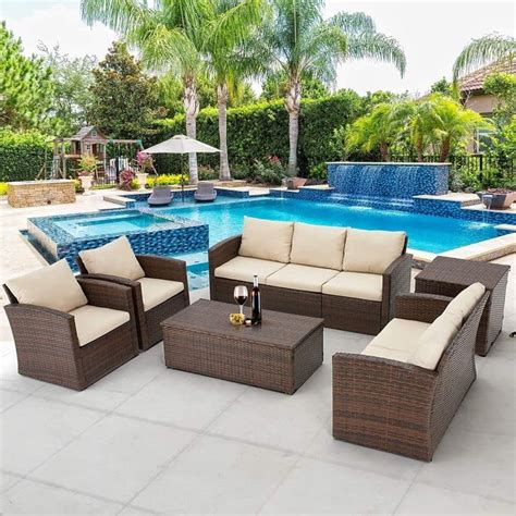 buy aecojoy  pieces outdoor furniture set   storage boxes patio rattan wicker sectional
