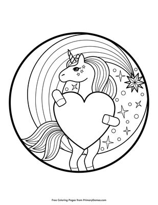 unicorn holding  heart coloring page  printable