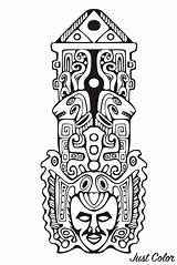 Totem Pages Aztec Mayan Coloring Inca Mayans Inspiration Incas Adult Aztecs Adults Masks Color Printable Kids Maya Inspired Print Totems sketch template