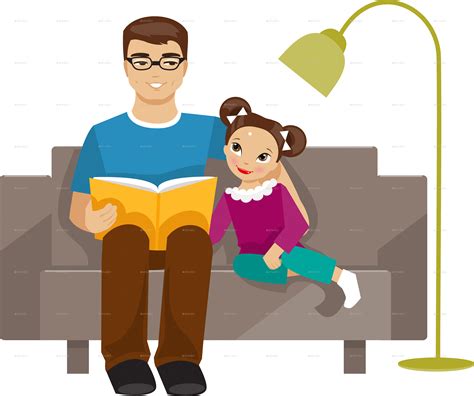 father reading a book to his daughter by artbesouro graphicriver