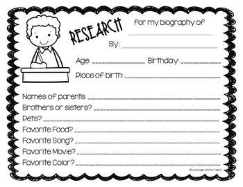 biography report templates  outlines  research leveled