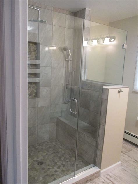 Frameless Shower Enclosure With Bench ½ Wall And Return
