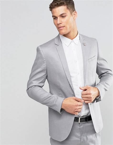 asos skinny suit jacket in linen mix in gray for men lyst