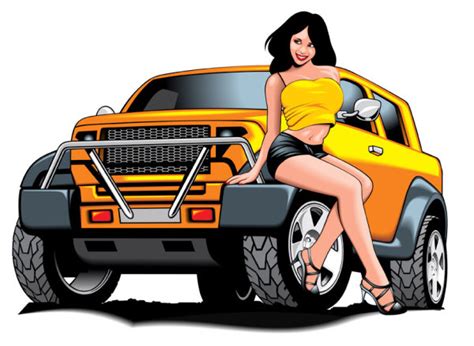 sexy beauty and sports car 05 vector material download free vector