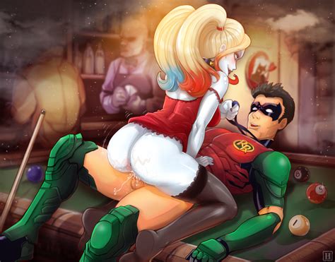 harley quinn and robin dc comics and 1 more drawn by