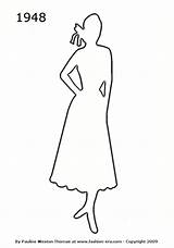 Outline 1948 1950 History Costume Dress Fashion 1940 Silhouette Silhouettes Outlines Drawings Lady sketch template
