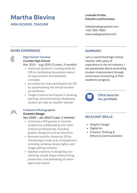 Free Editable Teacher Resume Templates Canva