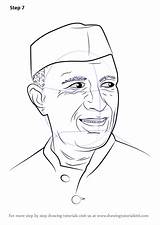 Nehru Jawaharlal Drawing Step Draw Tutorials Politicians sketch template