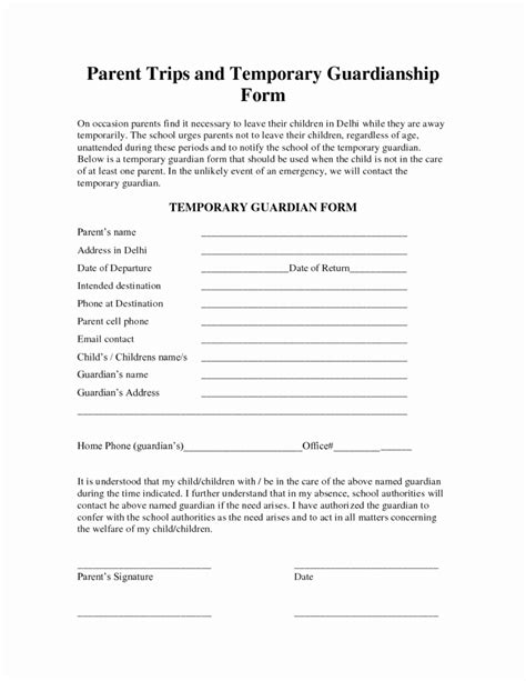 temporary custody agreement template awesome  printable