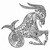 Capricorn Zentangle Capricorne Zodiaque Vektorillustration Horoscope Olifant Paisley Etnische Indische Tangle Steenbok Vectorillustratie sketch template